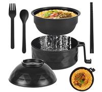 LETTERASHQP Microwave Ramen Bowl, Set di ciotole istantanee con manici Instant Ramen Bowl con coperchio e cucchiaio, forno a microonde portatile per zuppa, pasta, insalate