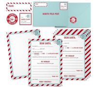 Lettere a Babbo Natale, confezione da 10 pezzi, colore rosso e verde acqua, grande double face, 14,6 x 20,3 cm, lettere ufficiali a Babbo Natale + buste e adesivi, compilare le lettere vuote per la