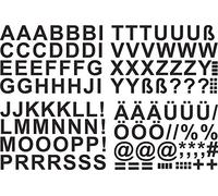 Lettere adesive, 5 cm di altezza, in nero, 131 pezzi, lettere e caratteri autoadesivi dalla A alla Z, ideale per esterni perché resistente all'acqua e alle intemperie.
