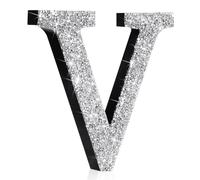 Lettere con strass argentati da 14,5 cm, decorazione a forma di lettera V | Gancio in metallo con base in legno per esposizione da parete o da tavolo, lettere combinabili, decorazione per camera da