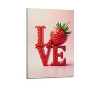 Lettere d'amore fragole Wall Art, stampa creativa, poster artistico, dolce immagine su tela, decorazione romantica per soggiorno, camera da letto, studio, poster decorativo da parete su tela e stampa