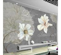Lettere D'Arte Vintage Nostalgia Fiore Bianco 3D Carta Da Parati Facile Installare Mobili Sfondi Ufficio Divano Camera Letto Sfondo Decorazione Murale-400cm×280cm