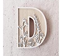 Lettere in legno fai da te come targhetta per il nome per la decorazione da parete nella cameretta dei bambini e motivo floreale, verniciabili, versatili, per matrimoni o decorazioni per la casa (D
