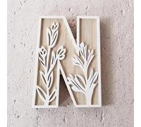 Lettere in legno fai da te come targhetta per il nome per la decorazione da parete nella cameretta dei bambini e motivo floreale, verniciabili, versatili, per matrimoni o decorazioni per la casa (N