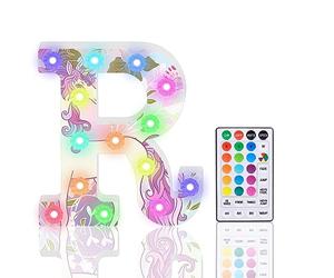 Lettere luminose a LED glitterate, 18 colori che cambiano colore, con telecomando, per ragazze, regalo di compleanno, bar, festa di nozze, Natale, San Valentino, decorazione da parete per tavolo - R