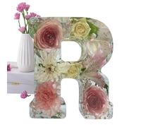 Lettere Luminose, Lampada Notturna Con Fiori Simulati Decorativa In Resina Con Lettera Iniziale E Secco Lampada Da Notte Creativa Da Tavolo Regali Per La Festa Della Mamma