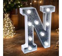 Lettere luminose LED per tenda - Lettere luminose con glitter argentato, alimentate a batteria, illuminazione notturna per feste di compleanno, matrimoni, decorazione della casa, baby shower