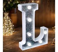 Lettere luminose LED per tendoni da festa, targhetta luminosa argentata con glitter, luce notturna a batteria per festa di compleanno, matrimonio, decorazione della casa, festa per l'arrivo di un bebè
