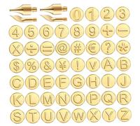 Lettere per legna da ardere 56 pezzi/set Numeri per legna da ardere in ottone con punta, incluso il simbolo del numero dell'alfabeto per l'artigianato in rilievo rilievo fai da te