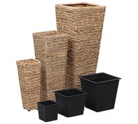 vidaXL 3X Letti Rialzati Supporto per Piante Vasi da Fiori Alte Vasi Portafiori per Interni in Giacinto d'Acqua Intrecciato e Acciaio Marrone