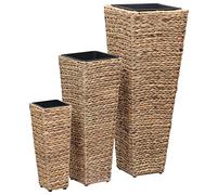 Letti Rialzati 3 pz in Giacinto Intrecciato Marrone - Set of 3 Rustic Water Hyacinth Raised Planters with Removable Plastic Pots for Indoor Flowers and Plants (Brown, Small/Medium/Large)