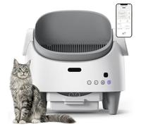 Lettiera autopulente per gatti aperta, automatica con app e sensore di sicurezza, grande contenitore per rifiuti fino a 15 giorni, lettiera elettrica per gatti per famiglie multiple, bianca