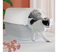 Lettiera chiusa con porta, filtro e sistema di facile pulizia Lettiera pratica e igienica, chiusa, che garantisce comfort e privacy al tuo animale domestico. È dotato di una graziosa porta decorata pe