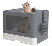 Lettiera Chiusa per Gatti con Paletta e Spazzola Integrata Grigio e Bianco