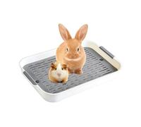 Lettiera Igienica a Doppio Strato 27x18.5x4 cm con Griglia, Facile da Pulire per Conigli e Piccoli Animali Criceti, Cavie(Bianca)