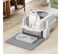 BAKAJI Lettiera per Gatti XXL con Base in Acciaio con Bordo e Pedana Anti Sabbiolina, Paletta per Raccolta con Contenitore e Tappetino Antisporco, Base Antiscivolo, Capacità 35 Litri, 60 x 40 x 30 cm