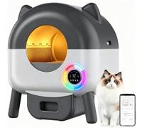 Lettiera per gatti autopulente, 66 L, con sensori di sicurezza, 6 luci ambientali, controllo tramite applicazione, protezione anti-pizzico, vassoio per lettiera per gatti sicuro e automatico