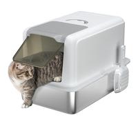 Lettiera per Gatti Chiusa 40,5x60,5x41,5 cm con Vassoio in Acciaio in PP Bianco e Argento