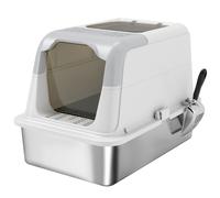 Lettiera Per Gatti Chiusa A 2 Ingressi Con Deodorante E Paletta, 60.4x40.4x41.8 Cm, Bianco E Grigio
