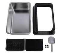 Lettiera per gatti extra large con paletta, anti-schizzo, con bordi alti, semi-chiusa, in acciaio inox, ideale per gatti di grossa taglia. (Nera)