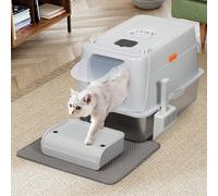 BAKAJI Lettiera per Gatti XXL con Base in Acciaio da 35 Litri e Pedana Anti Sabbiolina, Filtro al Carbone Anti Odore, Sportellino Trasparente, Paletta con Contenitore, Tappetino Antisporco 60x40x39 cm