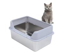 Lettiera per Gatti in Acciaio Inossidabile, Lettiera per Gatti con Coperchio Aperto, Lato Alto, Antispruzzo, Lettiera per Gatti in Metallo con Paletta, 19,7 X 13,8 X 5,9 Pollici,