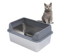 Lettiera per Gatti in Acciaio Inossidabile, Lettiera per Gatti con Coperchio Aperto, Lato Alto, Antispruzzo, Lettiera per Gatti in Metallo con Paletta, 19,7 X 13,8 X 5,9 Pollici,