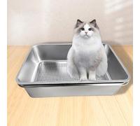 Lettiera per gatti in acciaio inox con bordi alti, vaschetta per sabbia e