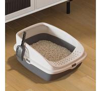 Lettiera per gatti, in plastica, con paletta e bordo staccabile, facile da pulire, 49 x 38 x 23 cm (grigio scuro)