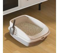 Lettiera per gatti, in plastica, con paletta e bordo staccabile, facile da pulire, 49 x 38 x 23 cm (grigio)