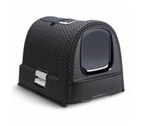 Keter Curver Lettiera per Gatto Chiusa, Finitura Effetto Rattan, Dotata di Cassetto Estraibile, Paletta Integrata e Filtro Antiodore, Colore Rattan, 51,5x38,5x40H cm