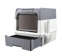 Lettiera per gatti, lettiera chiusa in PP con coperchio e cassetto, extra large, con sacchetto deodorante, paletta, inodore, nero/grigio/rosa DESIGN UNICO - I gatti possono entrare dall'ingresso princ
