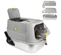 Lettiera per gatti Vassoio di base in acciaio inossidabile: resistente alla corrosione, facile da pulire, antiodore e antisporco, per una lunga durata.Design completamente chiuso: previene efficacemen