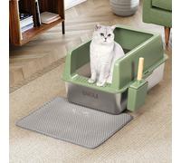BAKAJI Lettiera per Gatti XXL Verde Aperta con Base in Acciaio con Bordo Anti Sabbiolina, Paletta per Raccolta e Contenitore, Tappetino Anti Sporco, Base Antiscivolo, Capacità 35 L, 60 x 40 x 30 cm