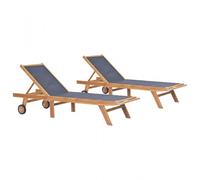 Lettini Pieghevoli con Ruote 2 pz in Massello di Teak Textilene