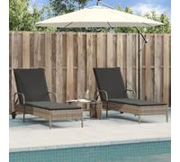 Lettini Prendisole 2 Pezzi con Cuscini, in Polyrattan Grigio, Schienale Regolabile 3 Posizioni, con Ruote, Sdraio da Giardino, Lettino da Spiaggia, per Giardino e Piscina, Grigio, 61 x 161 x 87 cm