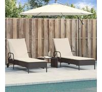 Lettini Prendisole 2 Pezzi con Cuscini, in Polyrattan Nero, Schienale Regolabile 3 Posizioni, con Ruote, Sdraio da Giardino, Lettino da Spiaggia, per Giardino e Piscina, Colore Nero, 61 x 161 x 87 cm