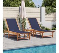 Lettini Prendisole 2 pz con Tavolo Blu Legno Acacia e Textilene