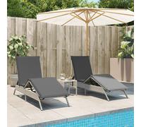 Lettini Prendisole 2pz con Tavolino Grigio Chiaro in Polyrattan