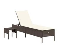 Lettino con Tavolo e Cuscino in Poly Rattan Marrone per Giardino Terrazza | PE rattan intrecciato, telaio in acciaio verniciato a polvere, schienale a 5 aste, fodera per cuscino rimovibile