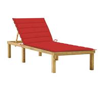 Lettino da Giardino con Cuscino Rosso in Legno Pino Impregnato, Sdraio Estiva Regolabile per Terrazza Piscina Spiaggia, Relax Lounge Chair con Schienale Aggiustabile e Design Rustico Durevole