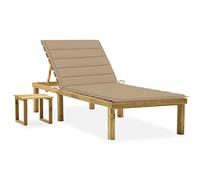 Lettino da Giardino con Tavolino Cuscino Legno Pino Impregnato, Chaise Longue Estiva con Schienale Regolabile per Terrazza Piscina Spiaggia, Comodo e Durevole Mobili da con Tavolino Incorporato