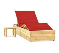 Lettino da Giardino con Tavolino Cuscino Legno Pino Impregnato, Chaise Longue Estiva Regolabile con Portabicchieri per Terrazza Piscina Spiaggia, Lounge Chair Relax con Tavolino e Cuscino Rosso