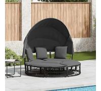 Lettino da giardino con tetto e cuscino, in polyrattan, resistente alle intemperie, con imbottitura, per terrazza, balcone, piscina