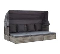 Lettino da Giardino con Tettuccio in Polyrattan Grigio Mélange, Lounge Chair with Adjustable Table, UV Resistant PE Wicker, Waterproof Outdoor Daybed for Poolside, Patio, Garden Relaxation