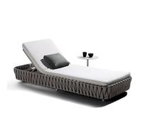 Lettino da giardino di lusso, con base in tessuto grigio, cuscino bianco e sedia a sdraio pieghevole dal design ergonomico, 210 x 84 cm