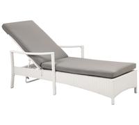 Lettino da Giardino in Rattan Bianco con Cuscino in Tessuto Grigio Vasto