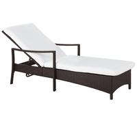 Lettino da Giardino in Rattan Marrone con Cuscino in Tessuto Bianco Vasto