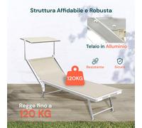 Lettino Da Mare Pieghevole Con Parasole In Alluminio 183x61x38cm Beige