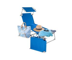 Lettino Da Mare Pieghevole Con Parasole In Alluminio - Blu